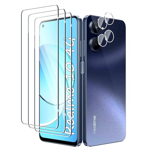 Fyqzio [3+2 Piezas Cristal templado compatible con Realme 10 4G y protector de pantalla de cámara,sin burbujas,dureza 9H,antiarañazos,HD protector de pantalla