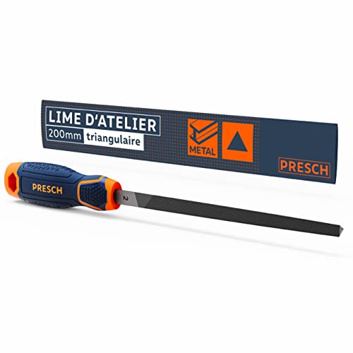 Presch Lime d'atelier triangulaire 200mm - Lime triangulaire pointue pour le métal et le bois pour limer les profils angulaires - Lime métal