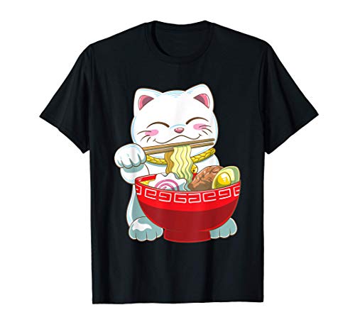 Carino Ramen Maneki Neko Kawaii Gatto Fortunato Maglietta