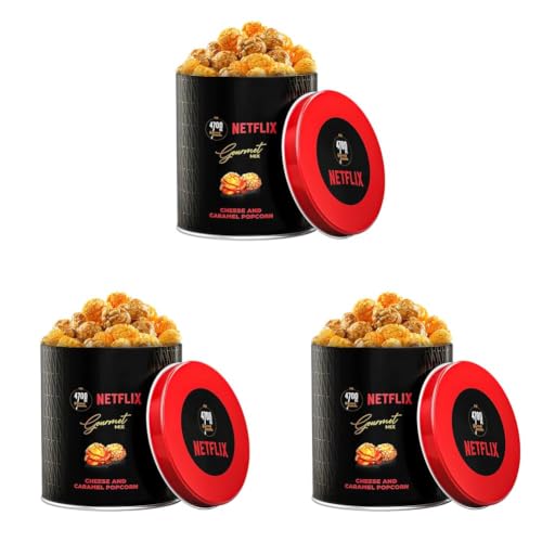 Image of 4700BC x Netflix, Gourmet, Cheese & Caramel Popcorn, Tin, 75g (Pack of 3)