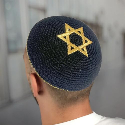 Knitted Kippah with Star of David Embroidery for Men Boys and Kids4