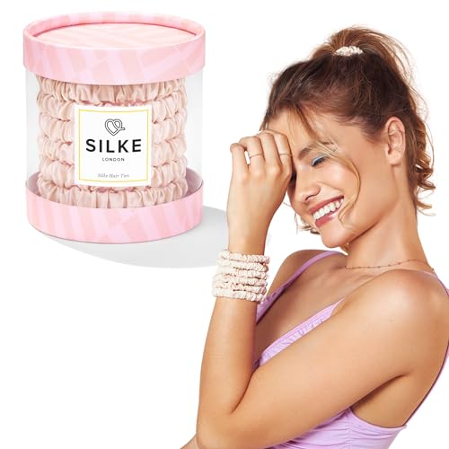 SILKE Hair Ties - Coco | 100% Luxurious Silk Scrunchies for Hair - 6 Pack | Silke Hair Ties - All Hold, No Damage | Hair Scrunchies for Women, Hair Bobbles | For All Hair Types & Styles