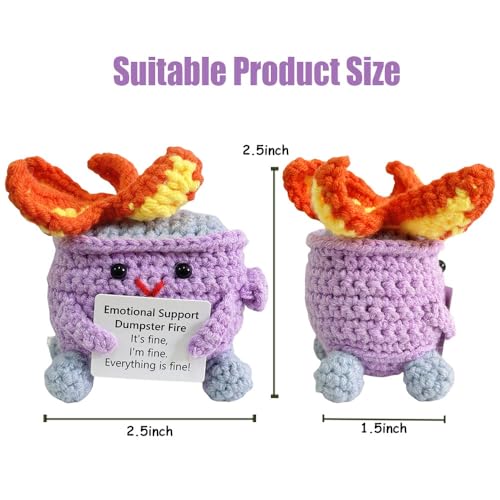 Image of RovyFota Positive Crochet Dumpster Fire Plush - Stress Relief Amigurumi for Adults & Teens, Funny Desk Decor, Emotional Support Gift for Coworkers, College Students, Roommates (Purple)