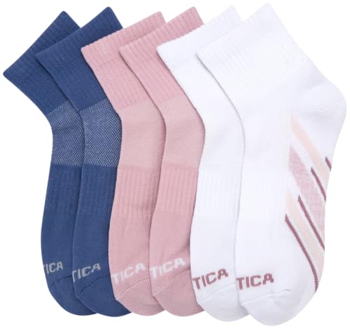 Image of Nautica Womens High Quarter Socks Moisture Wicking Cushioned Socks, 6 Pack | Dri-Motion Moisture Wicking Stretch Fabric, Cushioned Key Areas, Reinforced Heel and Toe, High Quarter Cut, Shoe Size 4-10
