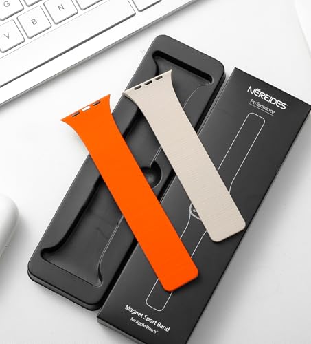 Magnetic Silicone Band Compatible with Apple Watch Band 42mm 41mm 40mm 38mm Series 11 10 9 8 7 6 5 4 3 & SE 3/2/1 Strong Magnetic Clasp, Waterproof & Adjustable (Starlight + Orange) by Nereides - Image 7