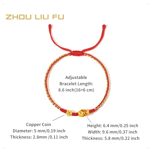 Solid 24K Gold Mini Charm Bracelet, Koi Fish Coin Lucky Bracelet Adjustable Red Braided Bracelet for Women Girlfriend Boyfriend Daughter Gifts3