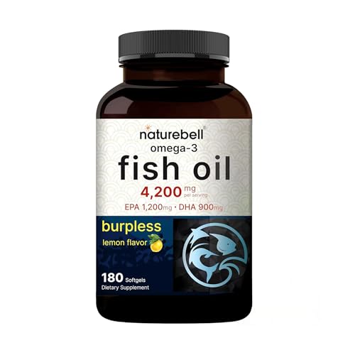NatureBell Omega-3 Fish Oil - 180 Softgels - Support for Joint, Brain & Heart Health* - with EPA & DHA - No Burps or Fishy Aftertaste - Non-GMO & Merc