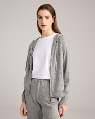 State Cashmere 2-Way Zip Up Hoodie with Pockets and Zipper 100% Pure Cashmere Long Sleeve Sweater for Women Cashmere Hoodies3