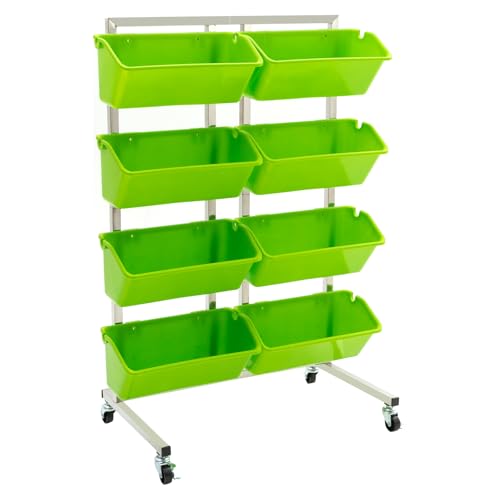 DYNAMI Vertical Garden Planter,4 Tier Raised Garden Bed with Wheels,Stainless Steel Herb Planter 8 Buckets with Drainage Holes, for Indoor Outdoor Vegetable Planting (Bright Green)