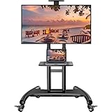 Perlegear TV Ständer mit Rollen TV Wagen Fernsehständer, TV Ständer Rollbar Höhenverstellbar mit optionaler Ablage, TV Wagen für 32-75 Zoll Plasma LCD LED OLED TV, Hält bis zu 45KG Max. VESA 600x400mm