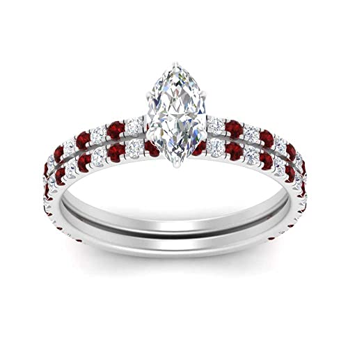Image of Choose Your Gemstone Three Quarter Diamond CZ Gallery Bridal Ring Set 925 Sterling Silver Marquise Shape Wedding Ring Sets for WomenUS Size 4 to 12