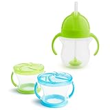 Munchkin Happy Snacker Toddler Cup and Snack Containers - 7oz Any Angle Weighted Straw Trainer Cup and 9oz Snack Catchers, Green/Blue