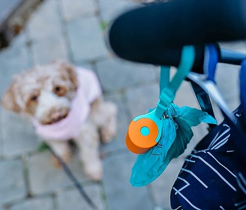 Image of Dog Poop Bags Holder Dispenser with LED Flashlight for Night Walks,Wrist Strap with 2-Hook Clip for Used Dog Waste Bags - Dual-Color Double Exits Design (Blue&Orange, 2 Holder 30 Bags)