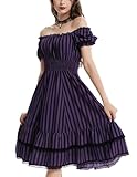 Scarlet Darkness Gothic Dress for Women Square Neck Medieval Renaissance Dresses Purple Black Stripe M