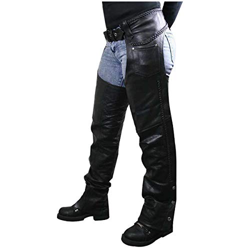 Xelement 7701 Women's Black 'Braided' Leather Motorcycle Chaps - 8 #TOP6