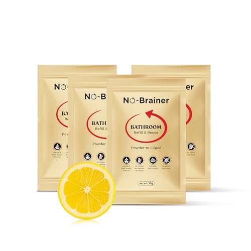 Image of NO BRAINER Bathroom Cleaner Powder to Liquid | Natural Plant‑Based, Non -Toxic | Citrus Fresh for Tiles, Taps |No Bleach, No Residue | Kid & Pet Safe | No Plastic Waste (10 Pouch for 5 Litres)