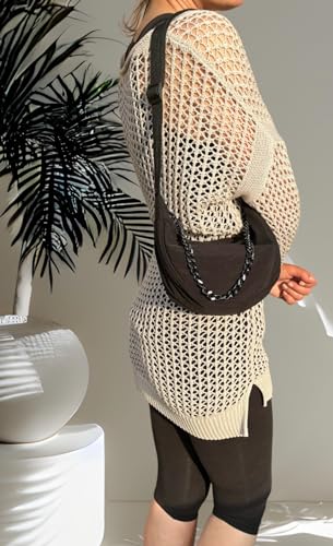 Image of Crescent Nylon Crossbody Casual Sling Bag with Chain Accessories, Hobo, Sling, Casual handbag, Small shoulder bag