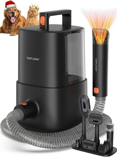 Dog Grooming Vacuum Kit for Shedding: Pet Hair Remover with Quiet Suction Cleaners and Large Capacity Dustbin for Long-Haired Dogs and Cats Home Brush and Groomer with 6 Attachments(Matte Grey)
