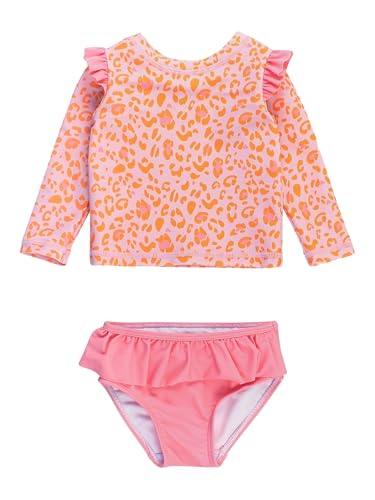 Image of RuffleButts Baby Girls Modern Skirted Rash Guard Bikini - UPF 50+ Sun Protection Swimsuit