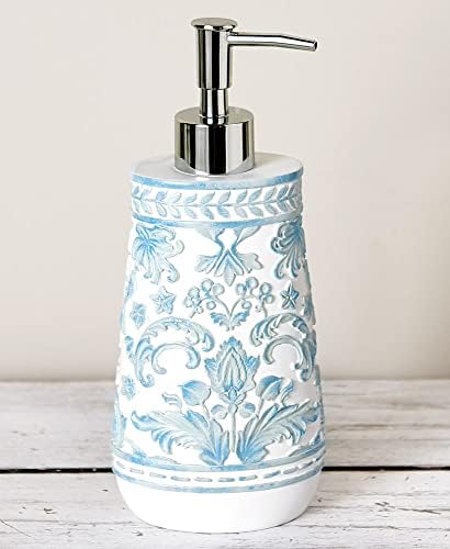 Madeleine Soap/Lotion Pump Dispenser with Distressed Floral Carving - Ceramic image 4