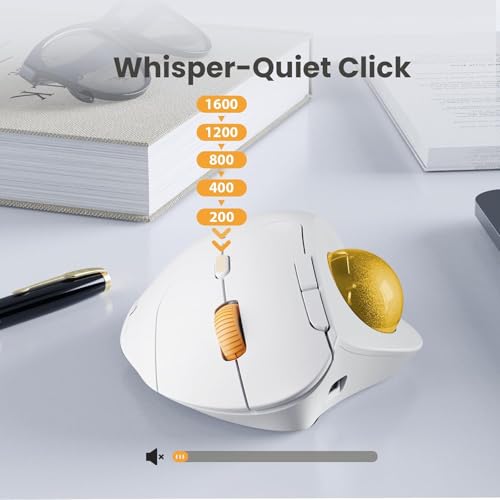 Image of ProtoArc Wireless Trackball Mouse, EM04 Ergonomic Bluetooth Rollerball Mouse Rechargeable Computer Laptop Mouse Thumb Control Mice, Compatible with PC, iPad, Mac, Windows-White Mouse Yellow Ball