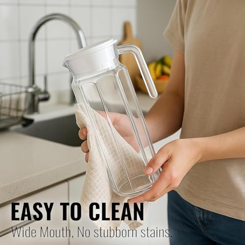 Image of Water Jug - Detox Glass Jugs with Lid for Dining Table - Elegant 1100 ml Transparent Pitcher for Juice, Iced Tea, Infused Water, Milk, Lemonade, Hot & Cold Beverages, Lumo
