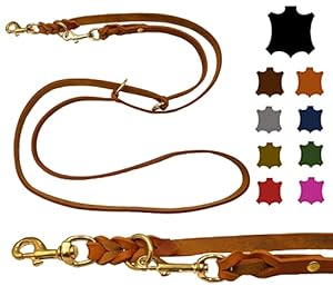 Elropet Fettleder Doppelleine Verstellbar Messing 2m-5m