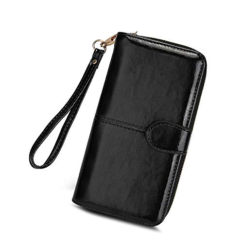 Fashionable Women Wallet Long Pu Leather Clutch Purse Zipper Large Capacity for Office Party Birthday Present (F)