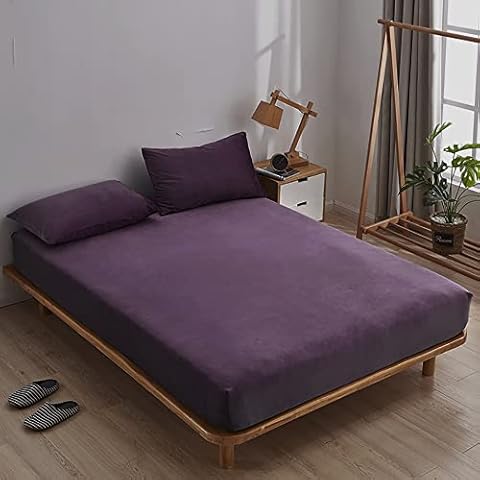 GXFWJD Velvet Fitted Bed Sheets 25CM Extra Deep Pocket Sheets,Warm Queen Size Sheets Super Soft Cosy Easy Care, for Standard Mattress (Color : Purple, Size : 180 * 200) Cover