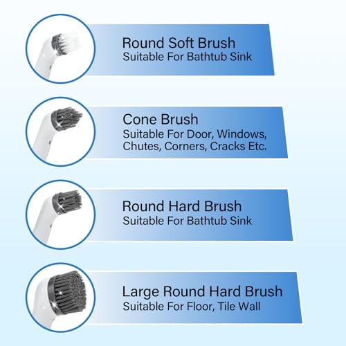Image of KALIMO 4-in-1 Electric Spin Scrubber, Cordless Handheld Cleaning Brush with 4 Replaceable Heads, Portable Bathroom and Kitchen Scrubber for Tile, Tub, Sink, Grout and Floor