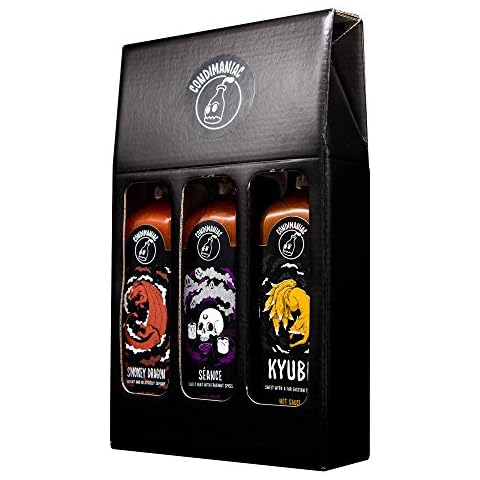 Hot Sauce Gift Set, Chipotle, Serrano, Ghost, Habanero & Komodo Dragon Peppers (3 x 220ml Chilli sauces - Range in Heat) Cover