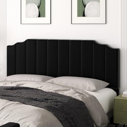 Befurtori King Size Headboard Only Velvet Wall Mounted Headboard King for Adjustable Bed Modern Upholstered Head Board Easy Assembly Black