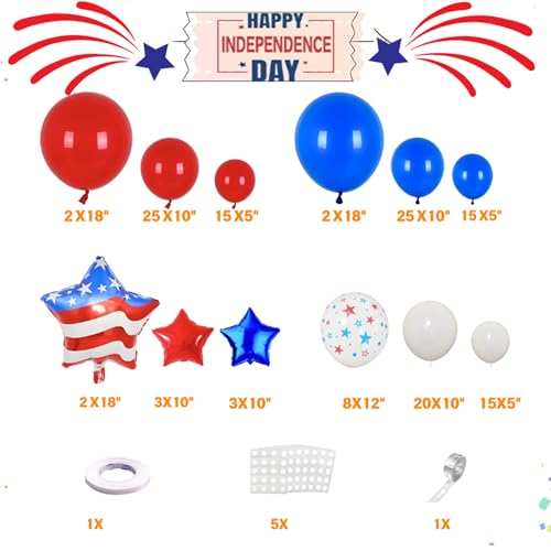 Image of Red White and Blue Balloon Garland Arch Kit - 138 Pcs 4th of July Balloons Arch Kit for Independence Day Nautical Party Baseball Graduations Patriotic Theme Party Decorations
