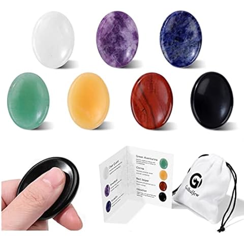 GolbalJew 7PCS Thumb Worry Stones for Anxiety Healing Crystals Sets, 7 Chakra Crystals and Healing Stones, Meditation Crystal Reiki Natural Relax Palm Stone for Anxiety Therapy Relief Cover