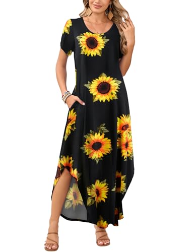 Image of JollieLovin Womens Plus Size Casual Summer Maxi Long Dress Short Sleeve T-Shirt Loose Sun Dress(L-5X)