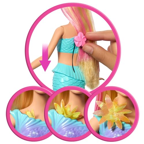 Muñeca Barbie Sirena con Flores Mágicas y Accesorios miniatura 3