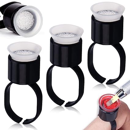 Ink Ring Cups - 50Pcs Pigment Rings Microblading Pigment Glue Rings with Sponge Ink Cups Caps Permanent Makeup Tattoo Eyelash Eyebrow Extensions Medium Holder for Microblading Supplies-image-34