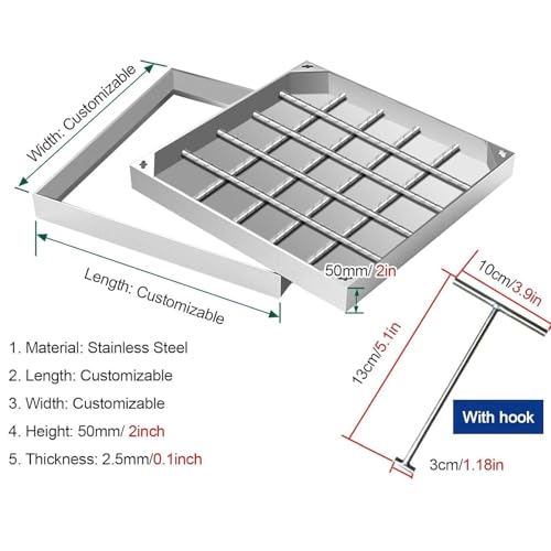 Septic Tank Covers, 12 20 24 30 36 40 inch Invisible Manhole Cover and Frame Stainless Steel, Heavy Duty Stainless Steel Sewage Basin Cover for Driveway Walkways Courtyards Gardens(25.6x33.5in/65x85cm