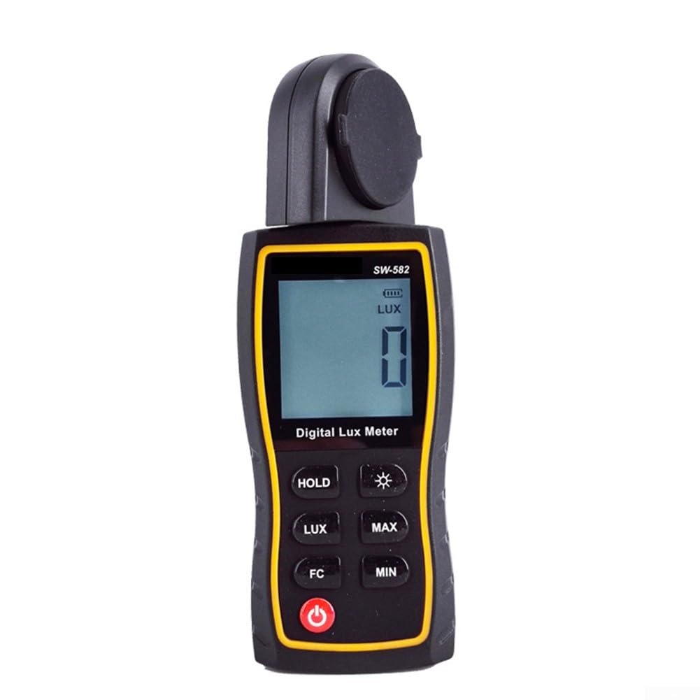 Luxómetro digital SW-582 con sensor giratorio de 360°, medidor de intensidad de iluminación de alta precisión para 0 – 199.900 lux, unidad dual (Lux/FC), retroiluminación LCD, resistente