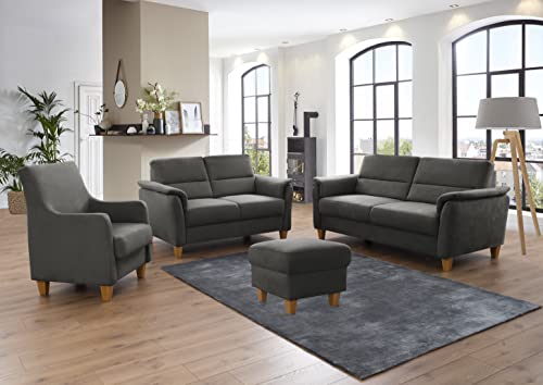 CAVADORE 3er-Sofa Palera mit Federkern / Kompakte Dreisitzer-Couch im Landhaus-Stil / passender Sessel und Hocker optional / 179 x 89 x 89 / Mikrofaser, Grau – Bild 3