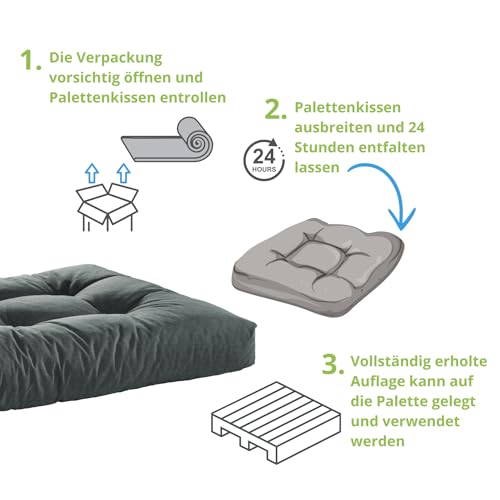 Bodyprotect Palettenkissen 120 x 80 x 12 cm Outdoor & Indoor, Bequemes Sitzkissen, Paletten Kissen, hochwertiger Möbelstoff in dunkelgrau