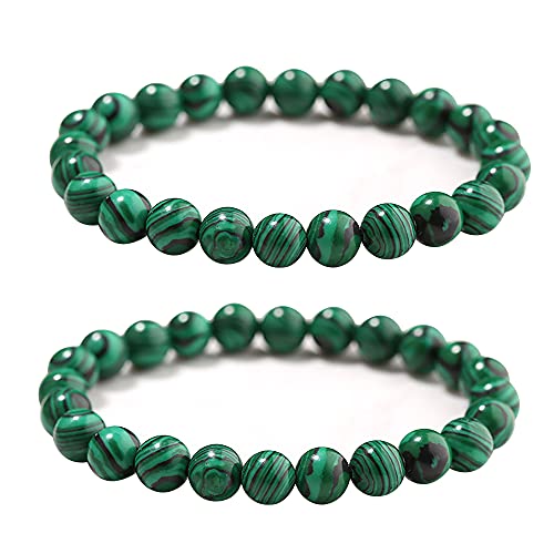 YOOESTORES82 Malachite Bracelet Set,Handmade Gemstone Beaded Stretch Bracelets for Women Men Yoga Bracelet Stone Crystal Beads Bracelets