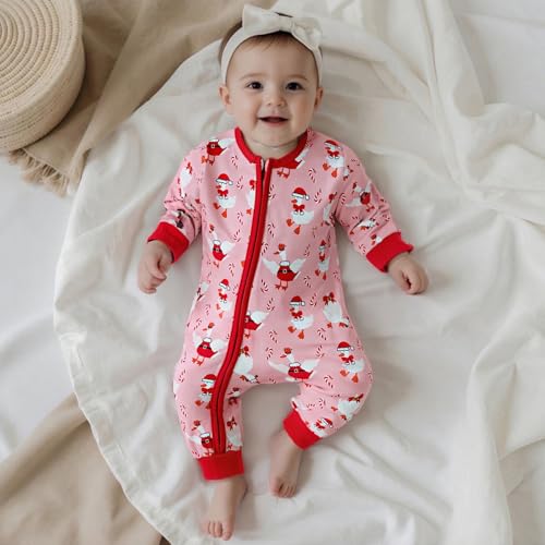 Bagilaanoe Newborn Baby Girl Christmas Outfit Goose Long Sleeve Romper Jumpsuit Pants Zipper One Piece Clothes3