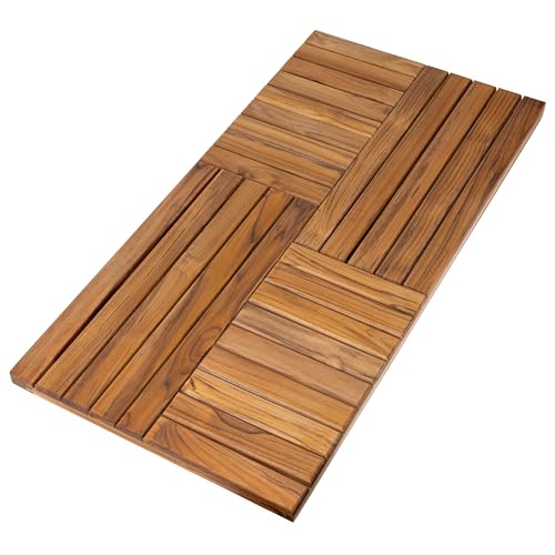 Utoplike Teak Wood Bath Mat, Extra Large Shower Mat for Bathroom, 40 x 20 inch Non Slip Wooden Floor Sturdy Mat for Inside Shower Luxury Spa Home or Outdoor