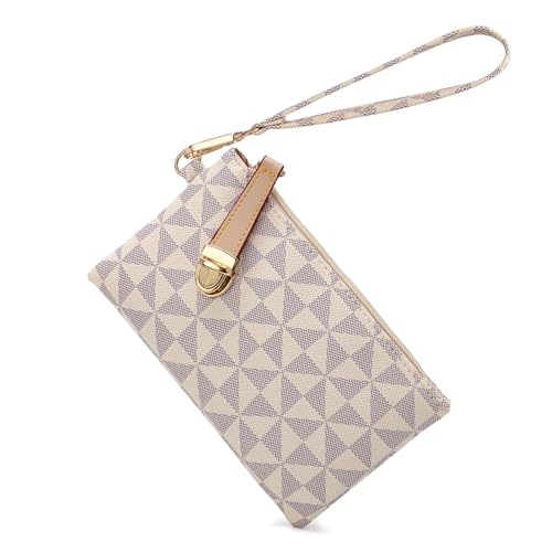 MaijjLyn Wristlet Wallets for Women - Small Clutch Purse Leather Handbag with Wrist Strap Large Capacity for Cards/Keys/Phone White