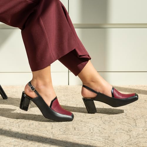 Image of OCEEDEE Dorothy Women's Workwear 2.5 Inches Block Heels Loafers with Adjustable Buckle Slingback | Comfortable for Casual, Office & Semi-Formal Wear