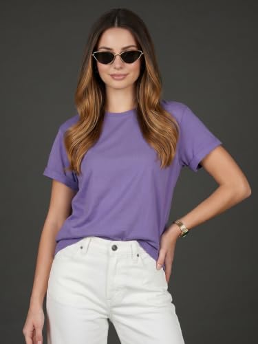 Image of JUNEBERRY Pure 100% Cotton Oversized Loose Fit Drop Shoulder Round Neck Boyfriend Fit Solid Half Sleeves T-Shirt for Women & Girls (Sizes: S to 2XL)