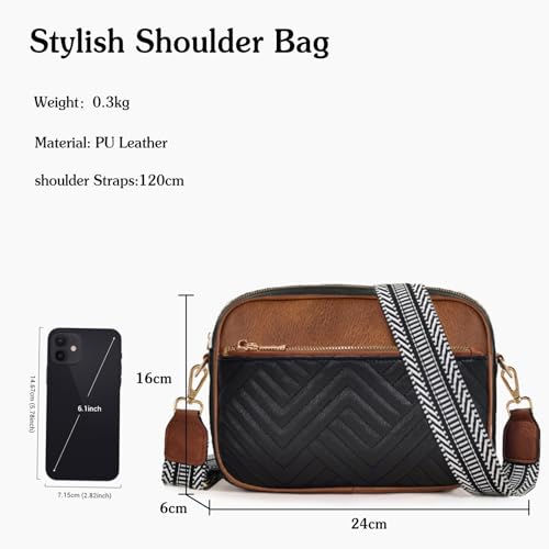 PORRASSO Retro Crossbody Bag Ladies Shoulder Bag Handbag Women Satchel for Dating Travel Daily Use Black Brown3