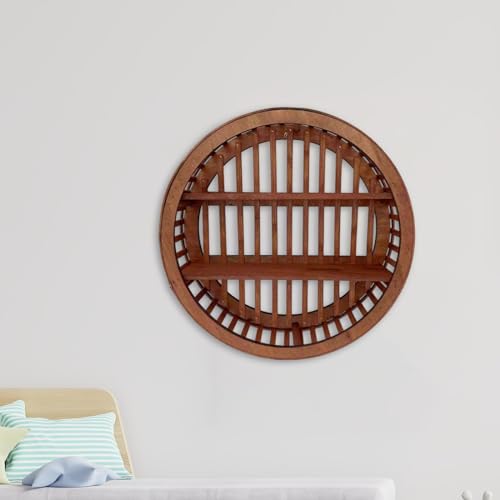 Étagère murale circulaire en bois flottant rustique pour rangement de salon