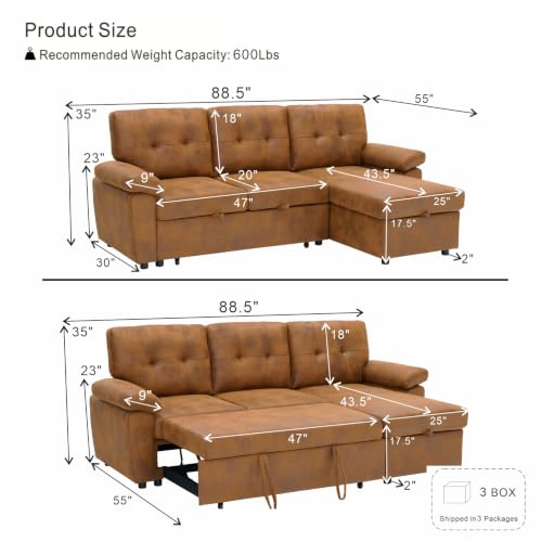 Image of KEIKI 88.5 inch Sectional Sleeper Sofa with Pull Out Bed,